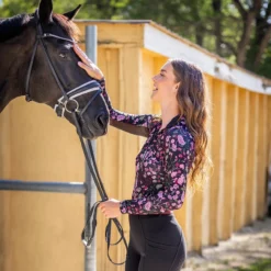 Kastel Denmark Black Begonia 1/4 Zip LS Shirt -Royal Horse Outfitters all over begonia ls black lifestyle LF25BMB kastel 65703.1755743978