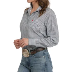 Cinch ArenaFlex Grey Geo Print LS Shirt
