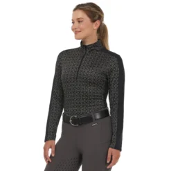 Kerrits Breeze Ice Fil Long Sleeve Shirt -Royal Horse Outfitters breeze ice fil ls shirt blk.bits front model 41038 kerrits 67021.1740184973