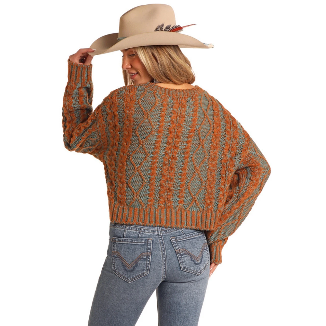 Rock & Roll Denim Cable Knit Boxy Sweater 4 Rock & Roll Denim Cable Knit Boxy Sweater - Image 2