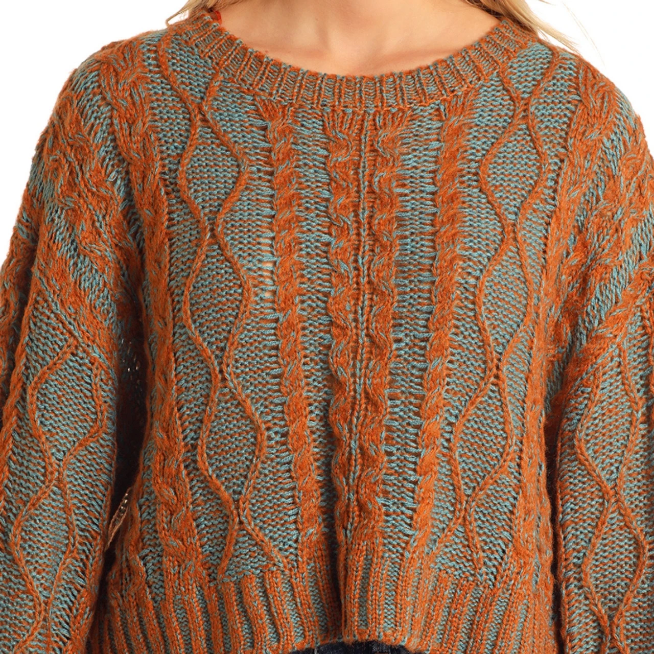 Rock & Roll Denim Cable Knit Boxy Sweater 5 Rock & Roll Denim Cable Knit Boxy Sweater - Image 3