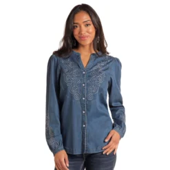 Panhandle Embroidered Chambray Blouse