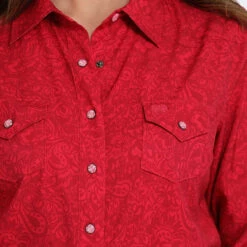 Cinch ArenaFlex Pink Paisley Snap Shirt -Royal Horse Outfitters cinch arenaflex snap top pink detail MSW9206003 cinch 92167.1749592281