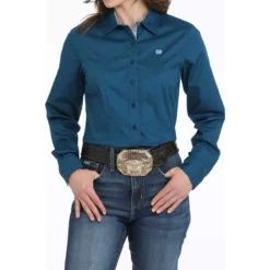Cinch Blue Opal Print Stretch Long Sleeve Shirt