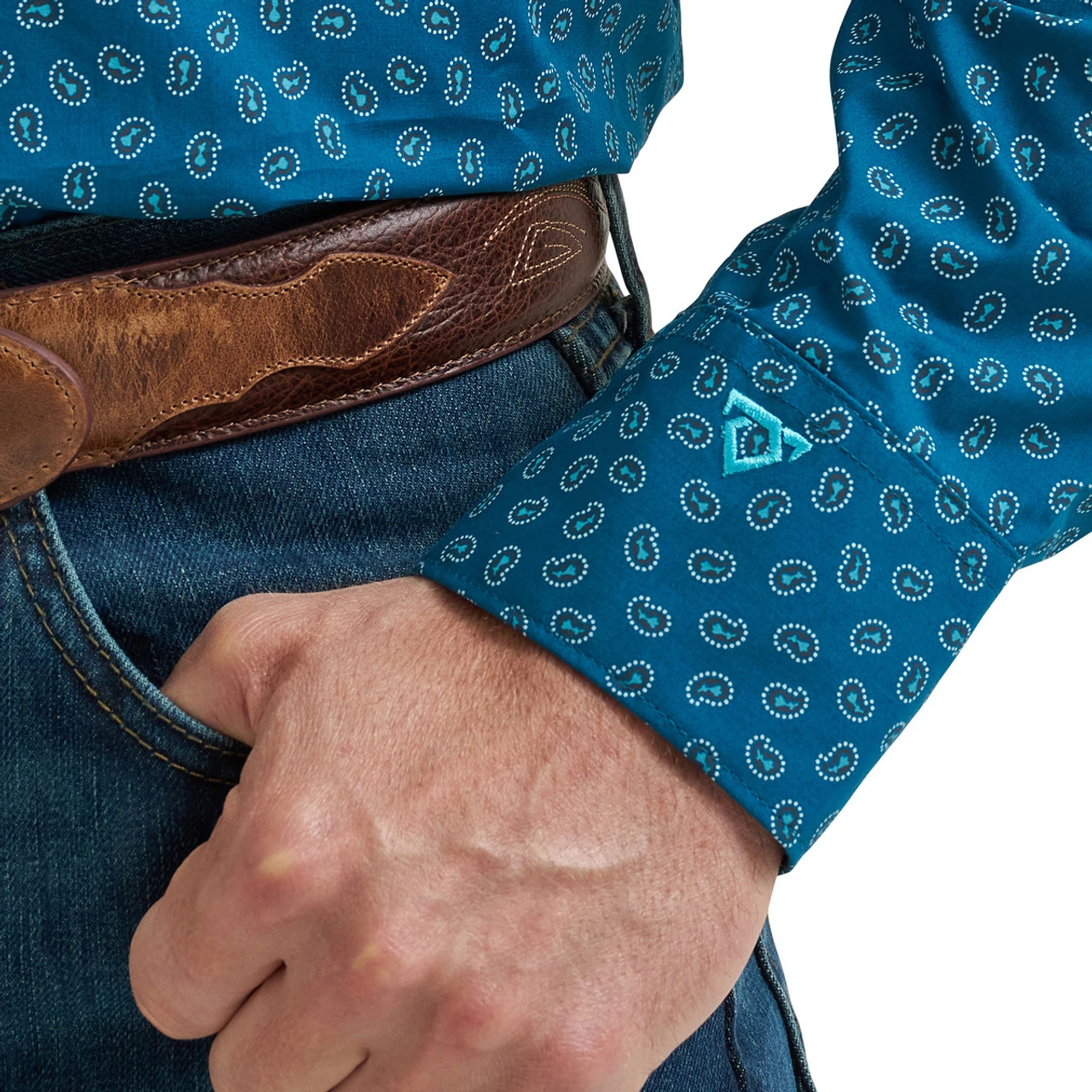 Men's Wrangler CoJo Ink Blue Paisley LS Shirt 6 Men's Wrangler CoJo Ink Blue Paisley LS Shirt - Image 4