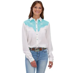 Roper Embroidered Aqua Yoke Snap Shirt