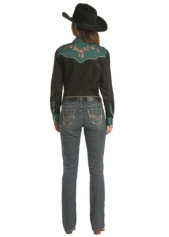 Panhandle Embroidered Autumn Leaves Shirt