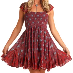 Rock & Roll Denim Floral Mini Dress 8 Rock & Roll Denim Floral Mini Dress -Royal Horse Outfitters floral minidress burgundy detail BWD0R05905 westmoor 28157.1744071281