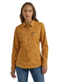 Wrangler Mustard Floral LS Snap Shirt