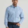 Wrangler George Strait Plaid Shirt LS -Royal Horse Outfitters gs button plaid ls blue.wht front 112344871 wrangler 66373.1712845184