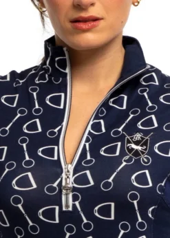 Goode Rider Ideal SS Show Shirt -Royal Horse Outfitters ideal show shirt ss navy bit front closeup goode rider 75021.1715198030