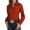 Cinch Stretch Autumn Red LS Shirt -Royal Horse Outfitters ladies cinch ls top red front MSW9165073 cinch 09975.1758241126