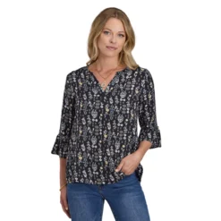 Roper Black Floral Rayon Blouse