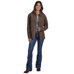 Roper Brown Canvas Shirt Jacket -Royal Horse Outfitters ladies shirt jacket brown full body 03 098 0592 6111 roper 55499.1726848245