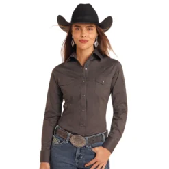 Panhandle Solid Brown Stretch Snap Shirt