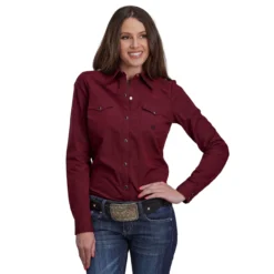 Roper Solid Dark Red LS Snap Shirt