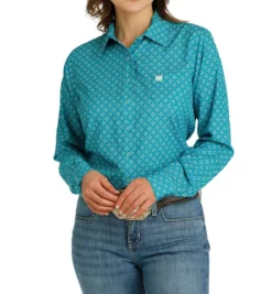 Cinch ArenaFlex Teal Print LS Shirt
