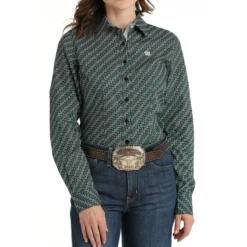 Cinch Medallion Print Teal Blue LS Shirt