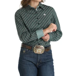Cinch Medallion Print Teal Blue LS Shirt -Royal Horse Outfitters lds button down ls blue.multi side cuff MSW9165055 cinch 89626.1726101393