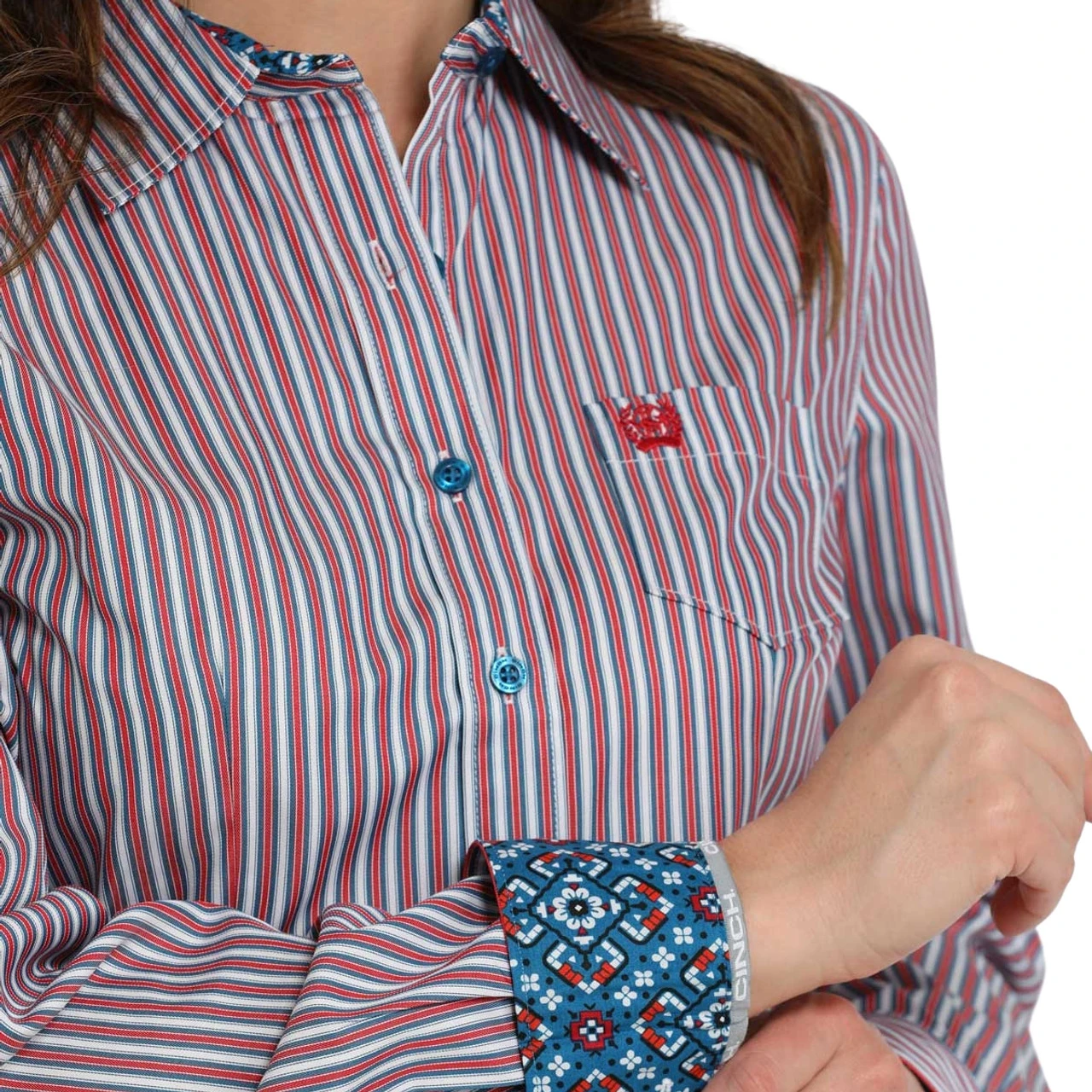 Cinch Tencel Red/Blue Stripe LS Shirt 5 Cinch Tencel Red/Blue Stripe LS Shirt - Image 3