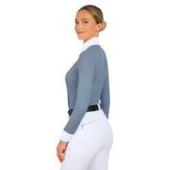 RJ Classics Liv Blue Petal Dots Show Shirt -Royal Horse Outfitters liv show shirt ls blupetal side LIV839 rj classics 15570.1740716714