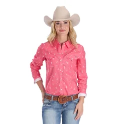 Tin Haul Pink Western Print Snap Shirt