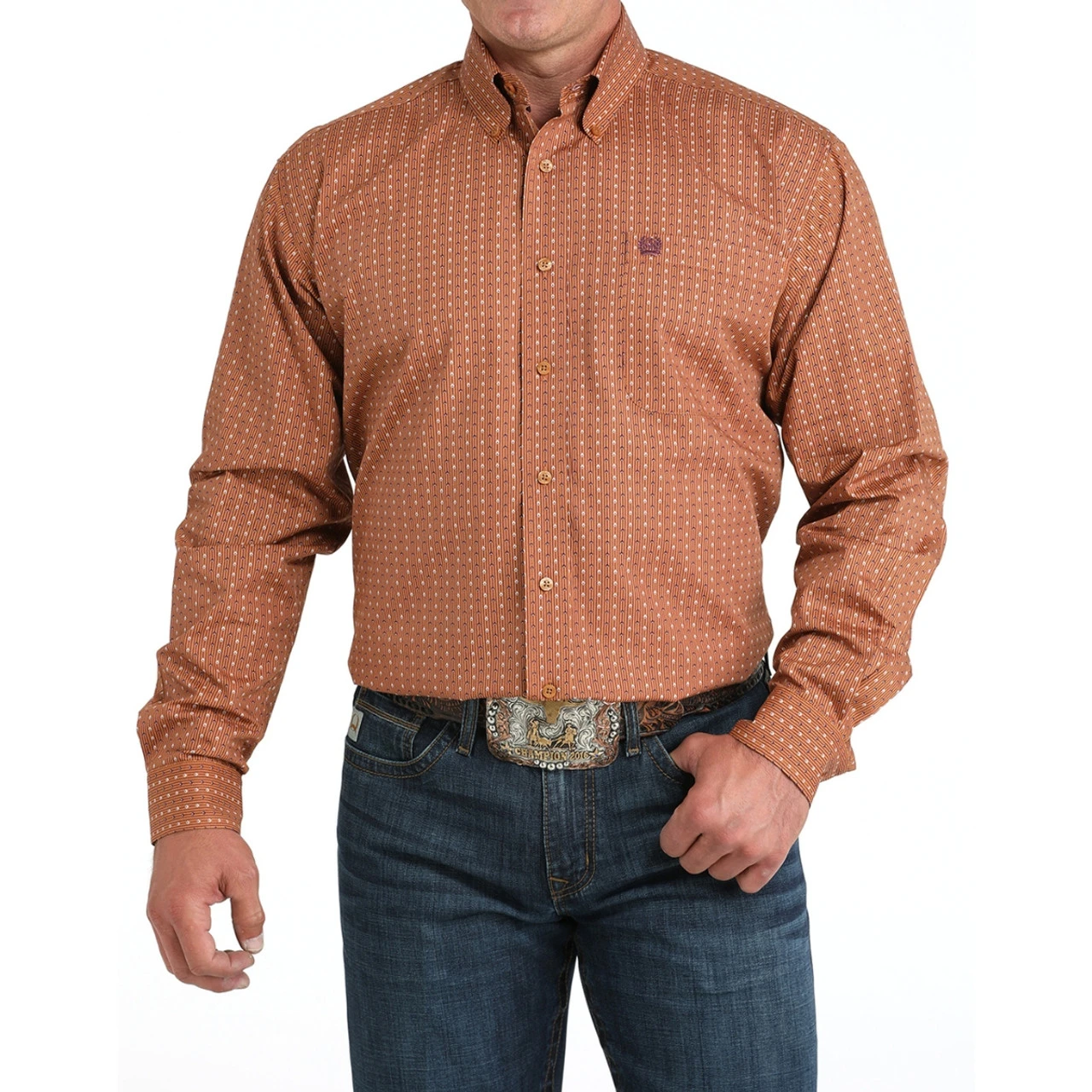 Men's Cinch Classic Fit Brown Geo Stripe LS Shirt 3 Men's Cinch Classic Fit Brown Geo Stripe LS Shirt