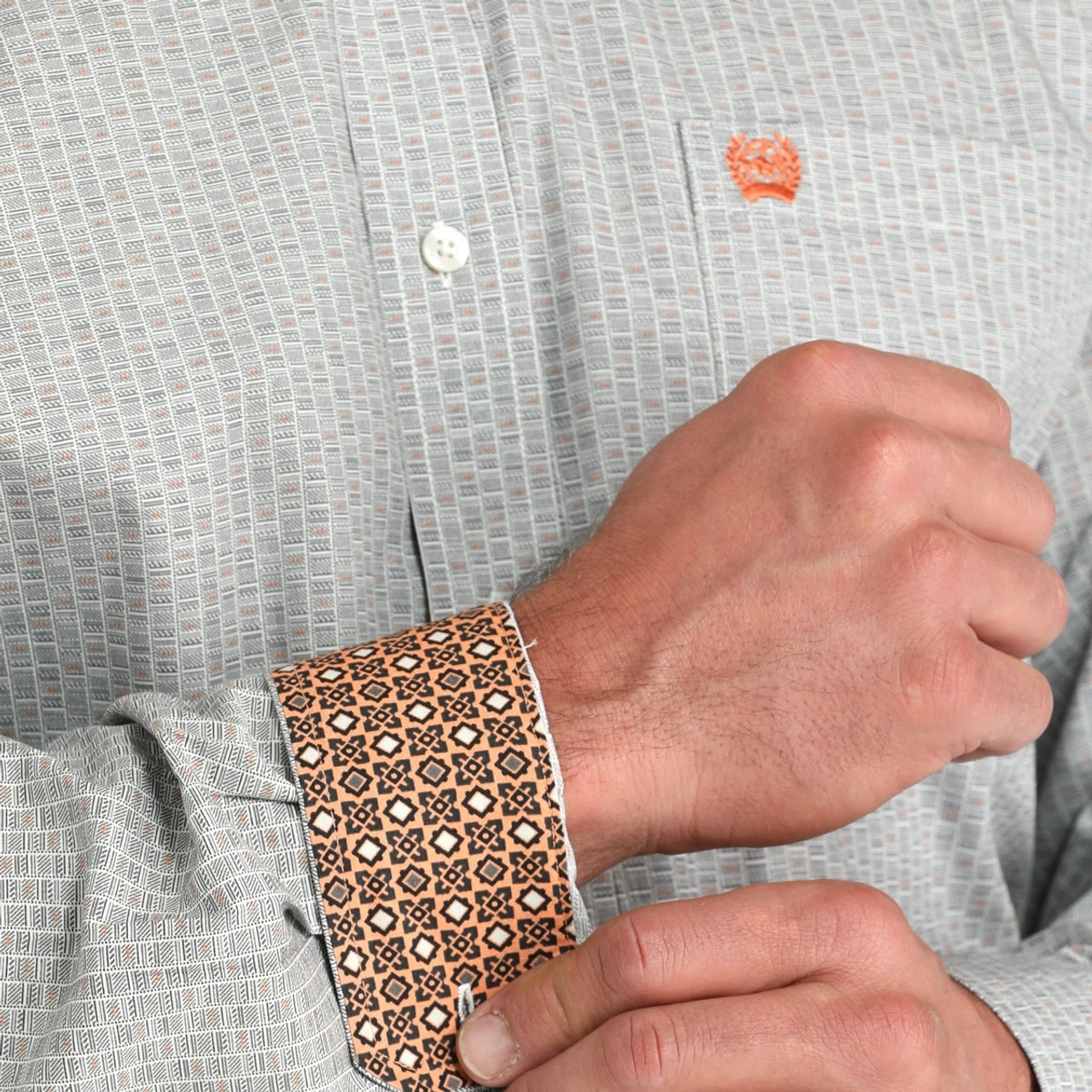 Men's Cinch Cream Geo Print LS Shirt 5 Men's Cinch Cream Geo Print LS Shirt - Image 3