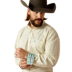 Men's Ariat Griffin Wrinkle Free Shirt -Royal Horse Outfitters mens griffin WF cream front detail 10052375 ariat 12435.1725503207