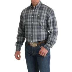 Men's Cinch Blue Grey Plaid LS Shirt