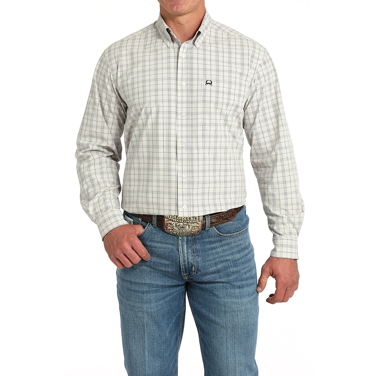 Men's Cinch ArenaFlex White Plaid LS Shirt 3 Men's Cinch ArenaFlex White Plaid LS Shirt - Image 2