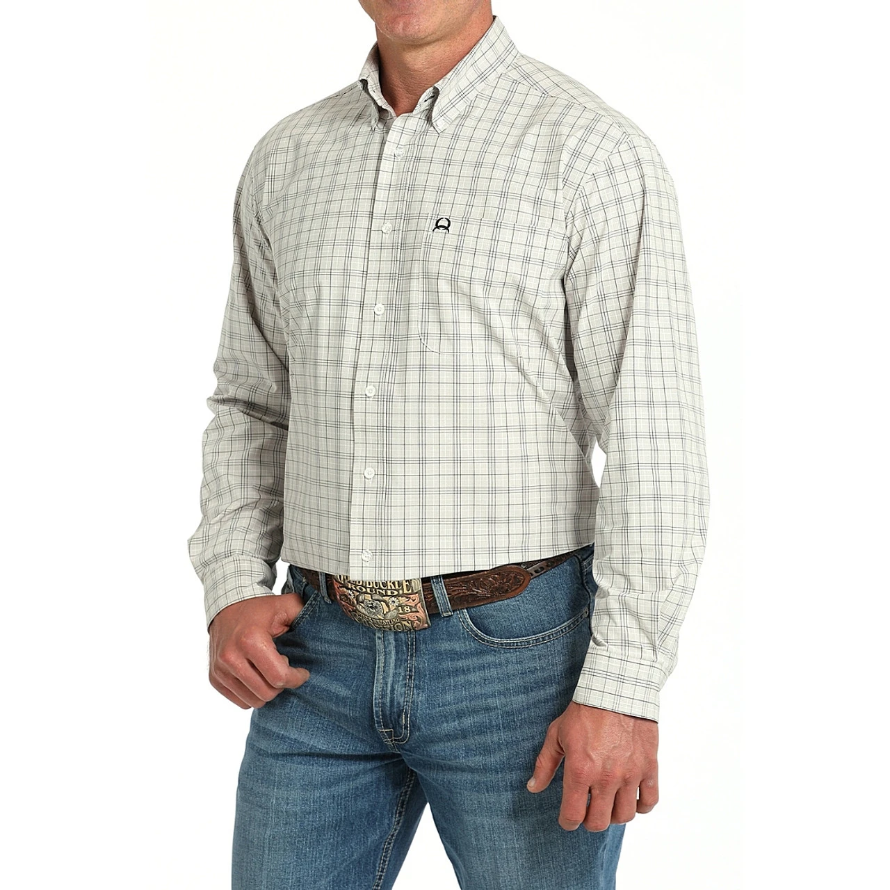 Men's Cinch ArenaFlex White Plaid LS Shirt 2 Men's Cinch ArenaFlex White Plaid LS Shirt