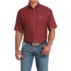 Men's Cinch ArenaFlex Red Tile Print SS Shirt -Royal Horse Outfitters mns arenaflex ss shirt red tile front MTW1704155 cinch 74775.1751321852