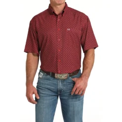 Men's Cinch ArenaFlex Red Tile Print SS Shirt