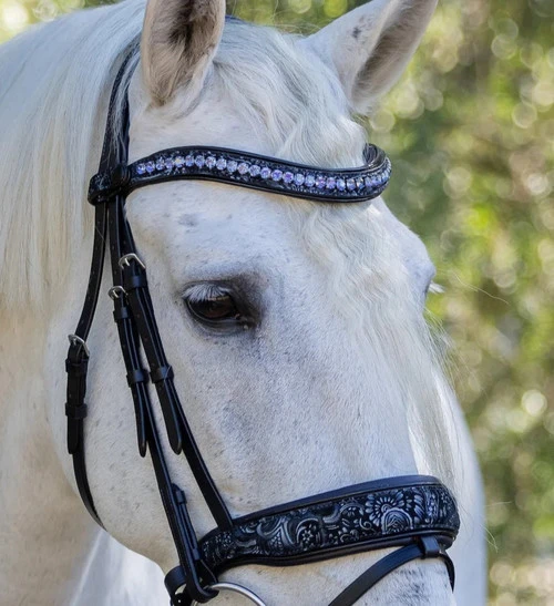 Halter Ego Munich Navy Floral Snaffle Bridle 5 Halter Ego Munich Navy Floral Snaffle Bridle - Image 3