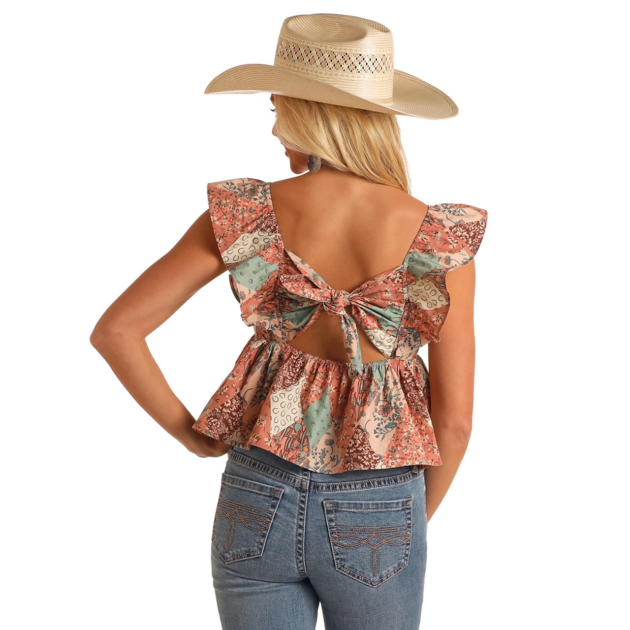 Rock & Roll Denim Patchwork Flutter Tank 4 Rock & Roll Denim Patchwork Flutter Tank - Image 2