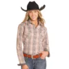 Panhandle RS Flex Tan Plaid Snap Shirt -Royal Horse Outfitters pearl snap ls tan front RWN2S04595 westmoor 93478.1728406265