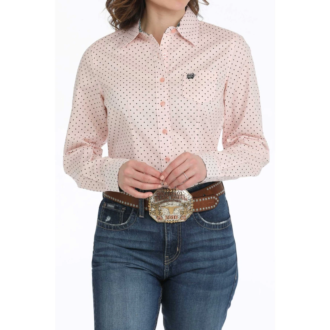 Cinch Pink Gingham Dot LS Performance Shirt 3 Cinch Pink Gingham Dot LS Performance Shirt