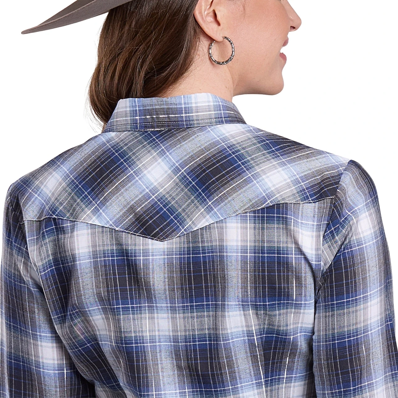 Roper Blue Metallic Plaid Snap Shirt 4 Roper Blue Metallic Plaid Snap Shirt - Image 2