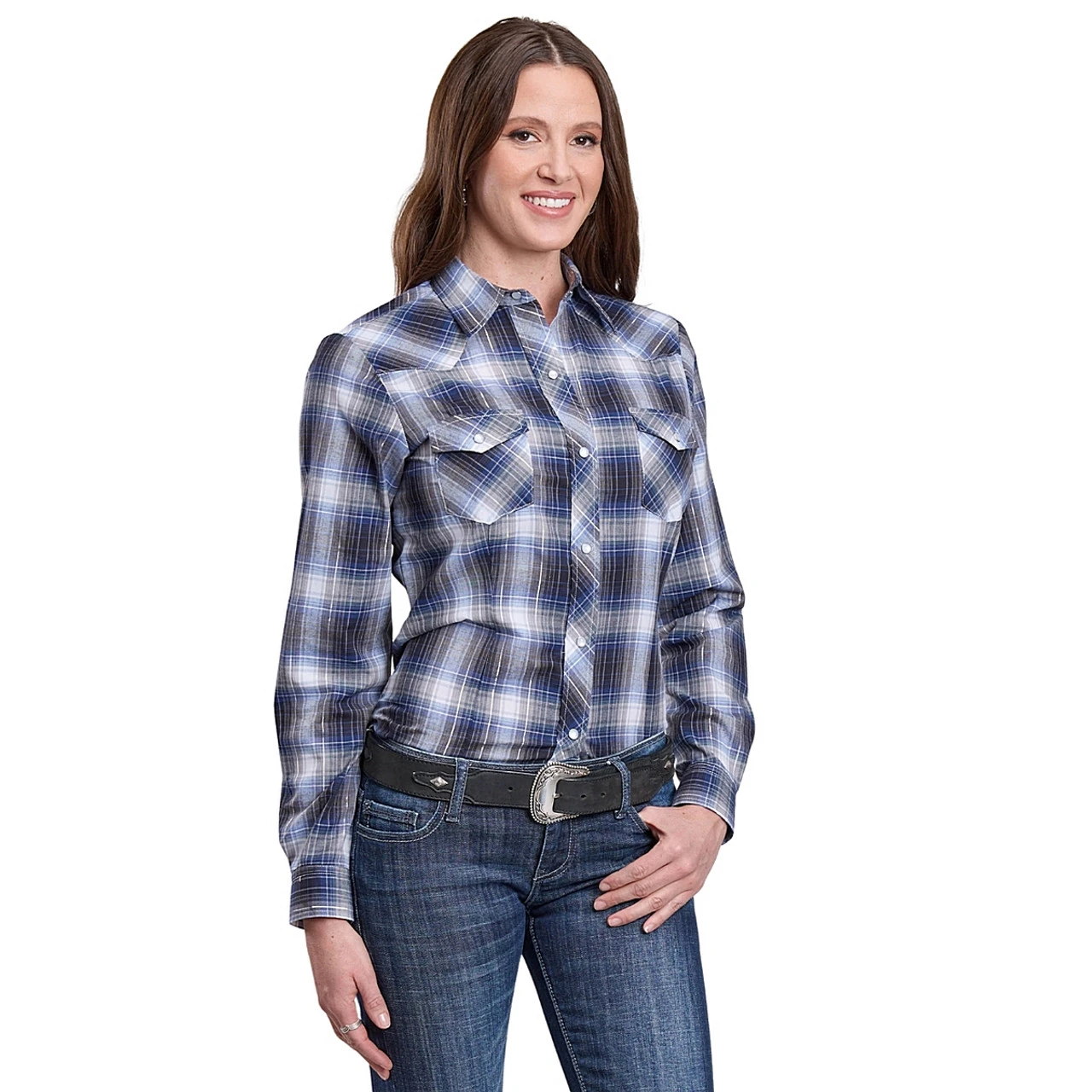 Roper Blue Metallic Plaid Snap Shirt 3 Roper Blue Metallic Plaid Snap Shirt