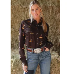 Cruel Denim Ranch Print Pearl Snap Shirt