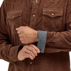 Men's Wrangler Retro Corduroy Long Sleeve Shirt -Royal Horse Outfitters retro corduroy ls brown sleeve 112368537 wrangler 82189.1755136993
