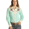 Panhandle Retro Boots Snap Shirt -Royal Horse Outfitters retro snap ls turq front LWN2S03812 rnr denim 95230.1717200329