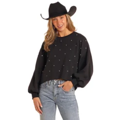 Rock & Roll Denim Rhinestone Pullover