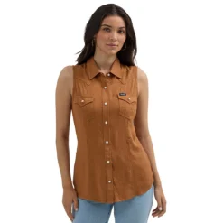 Wrangler Brown Jacquard Sleeveless Shirt