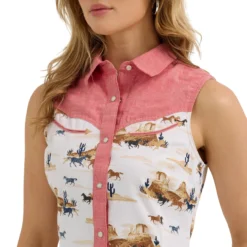 Wrangler Desert Print Sleeveless Snap Shirt 8 Wrangler Desert Print Sleeveless Snap Shirt -Royal Horse Outfitters sleeveless snap wt.pink detail 112362272 wrangler 01305.1749084431