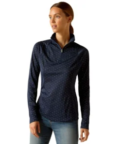 Ariat Sunstopper 3.0 1/4 Zip Baselayer Prints -Royal Horse Outfitters sunstopper 3.0 navy dot front 10049044 ariat 77632.1738724696