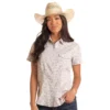 Panhandle Cactus Print SS Tech Snap Shirt -Royal Horse Outfitters tech snap shirt ss white front TWN5S05704 westmoor 57599.1744314966