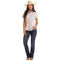 Panhandle Cactus Print SS Tech Snap Shirt -Royal Horse Outfitters tech snap shirt ss white full body TWN5S05704 westmoor 18025.1744314966