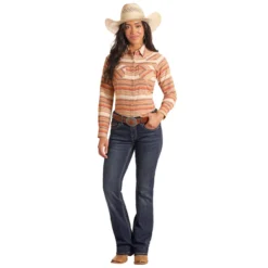 Panhandle Woven Stripe Snap Shirt -Royal Horse Outfitters woven ls stripe shirt cream full body LWN2S05784 westmoor 86979.1744073492